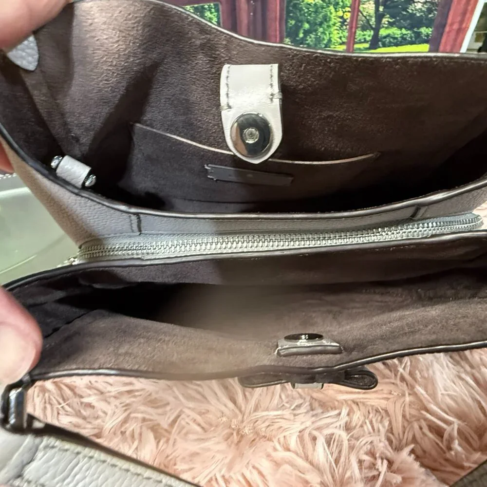kate spade Gray Pebble Leather Satchel with Top Handle & Crossbody Strap